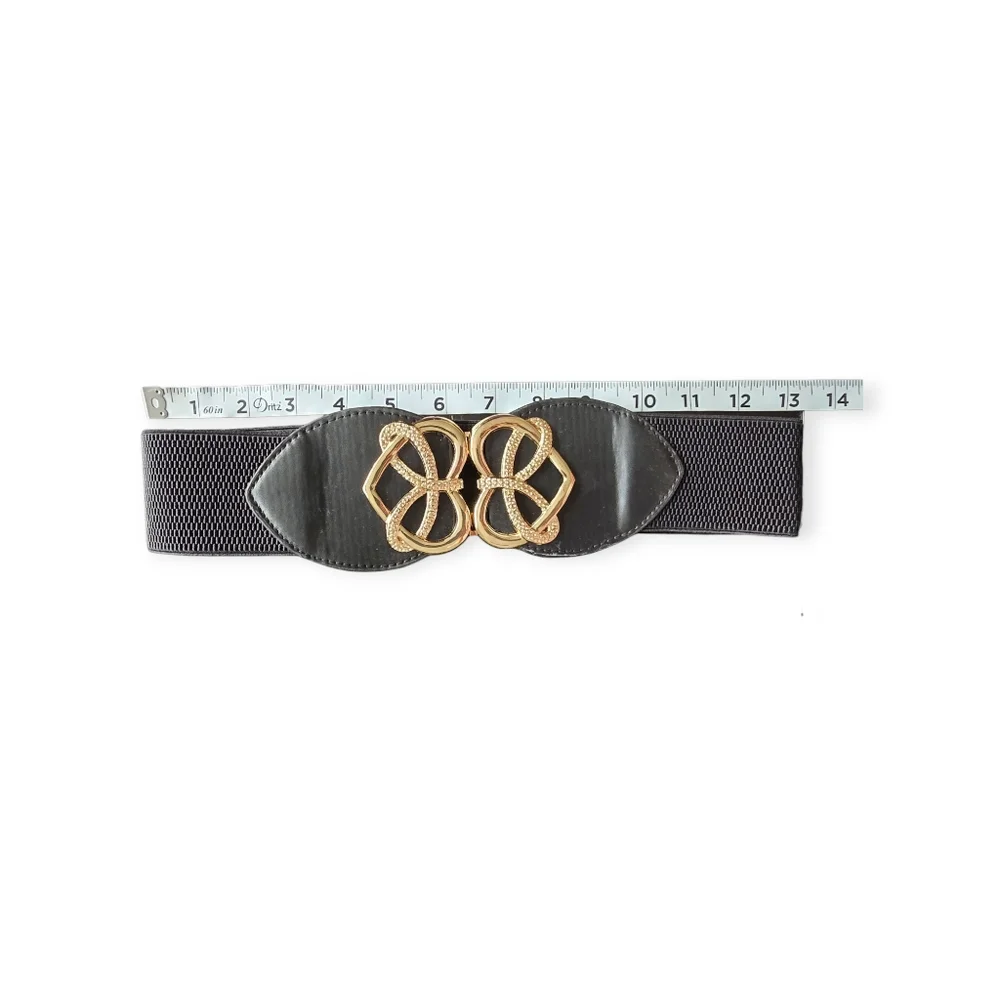 Elegant Black and Gold Elastic Women's Belt One Size‎